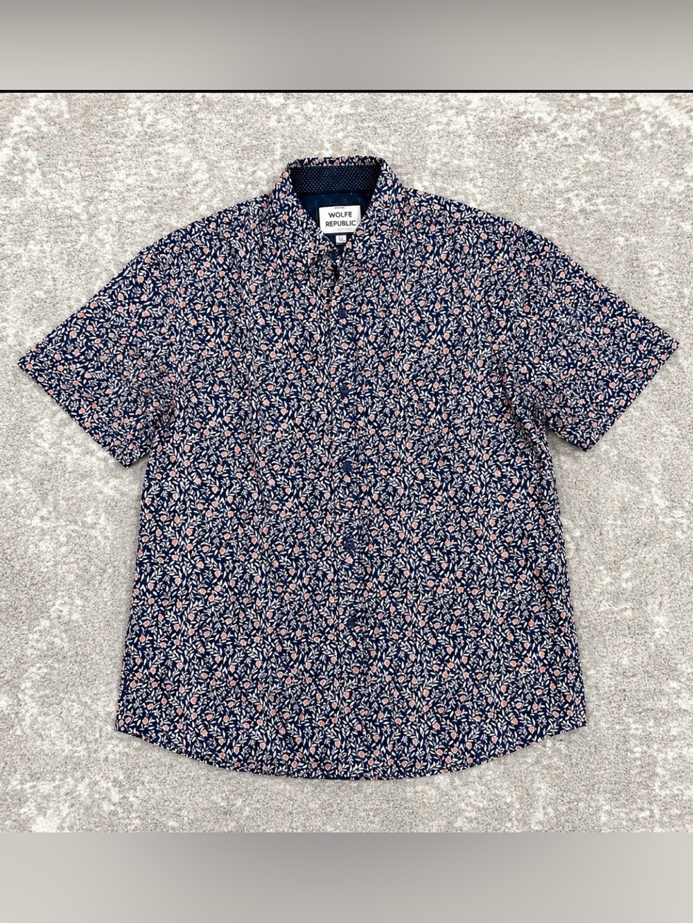 Wolfe Republic Navy Floral Short Sleeve Button Up Shirt